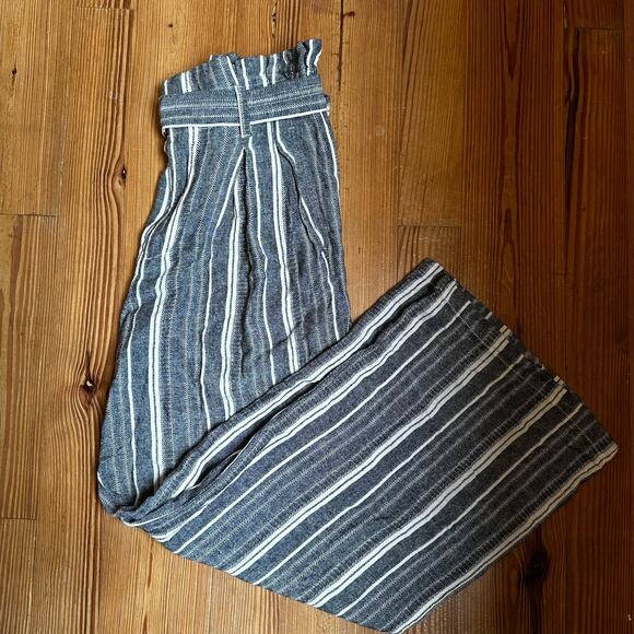 NWT Banana Republic gray white stripe high rise wide leg linen pants SIZE 4 - Picture 1 of 6